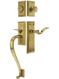 Fifth Avenue Entry Lock Set in Antique Brass Finish with Left-Handed Bellagio Lever and